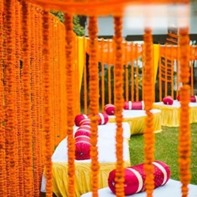 Product: MANTRAMART Artificial Marigold Garland Strings – Pack of 10 (5 Dark Orange, 5 Yellow) – Decorative Flowers for Festival, Party, Wedding, Home & Office Decoration – Reusable & Fluffy Look (4.5 ft Each)
