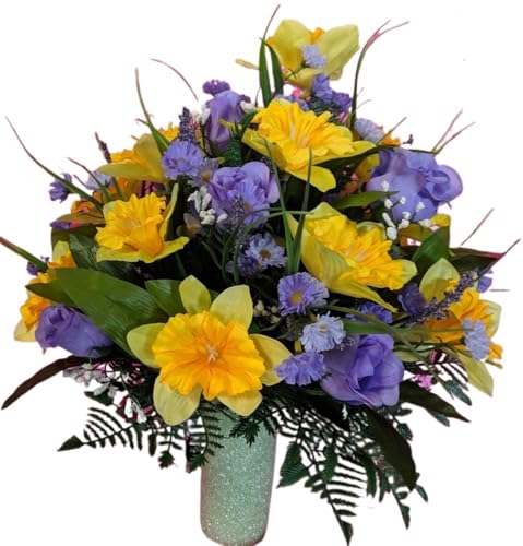 Product: Jucgghk Vivid and Realistic Floral Art Memorial Flowers Bouquet,Grave Memorial Flowers for Cemetery Headstones Decoration（NO VASE ）