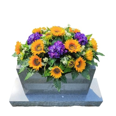 Product: Yellow Sunflowers Headstone Saddle, Hydrangeas Grave Flowers for Perfect Summer Fall Memorial Decoration Garland for Table Centerpiece Holiday Party Weddi
