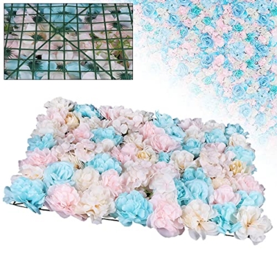 Product: HZOPUTLH 12pcs Flower Walls, 24" x 16" Artificial Flower Wall Panels, Dahlias Rose Hydrangea Backdrop Flowers Decoration Floral Panels Set for Wedding Outdoor Party Decor (Blue, Pink, White)