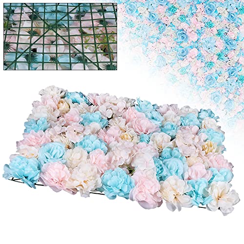Product: HZOPUTLH 12pcs Flower Walls, 24" x 16" Artificial Flower Wall Panels, Dahlias Rose Hydrangea Backdrop Flowers Decoration Floral Panels Set for Wedding Outdoor Party Decor (Blue, Pink, White)