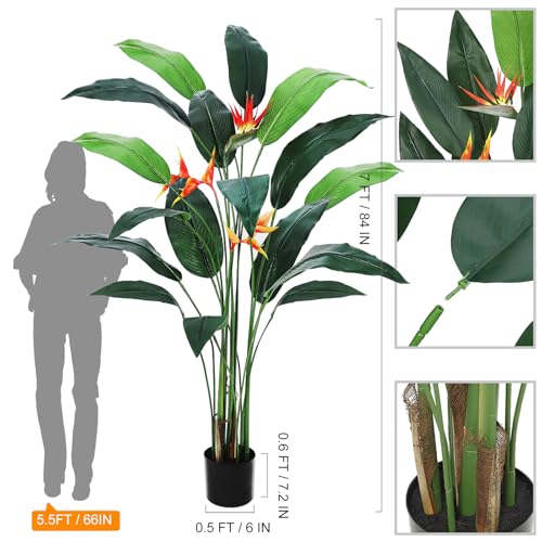 Product: Artificial Bird of Paradise Plant 7FT(84in) Fake Palm Tree for Indoor Outdoor Modern Decor Faux Tree for Home Office Perfect Housewarming Gift with 17 Trunks Faux Leaves & 3 Flowers 2 Pack