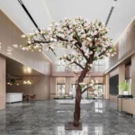 Product: Simulated Magnolia Flowers, Large Artificial Trees and Plants Hotel Interior Living Room Floor-to-Ceiling Window Decoration Floral Customization 1.5M