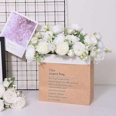 Product: huiyonglan 4 Bunches Peony Artificial Flowers, Artificial Peony Silk Flowers, Fake Flower, White Flower Silk Peonies Bouquets for Wedding Party Table Centerpieces Floral Arrangement Home Decor