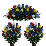 Product: Jucgghk Vivid and Realistic Floral Art Multi Color Rose Bud Cemetery Saddle and Flower Arrangement Set,Artificial 1 Saddle and 2 Bouquets for Gravesite(NO VASE)
