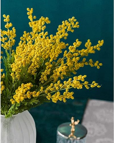 Product: CKKNILV Artificial Flowers Fake Flower Artificial Yellow Acacia Flowers Mimosa Plush Silk Flower Fake Flower Vase Set Home Wedding Party Table Decorations (Color : Fros