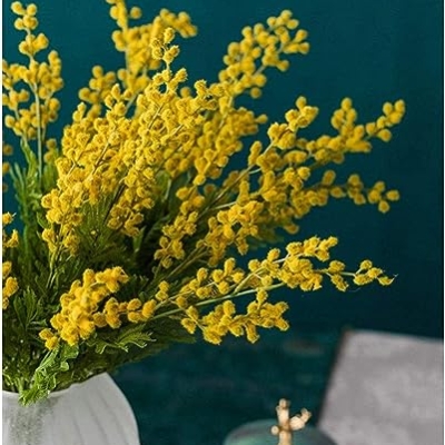 Product: LMJYU Artificial Flowers Fake Flower Artificial Yellow Acacia Flowers Mimosa Plush Silk Flower Fake Flower Vase Set Home Wedding Party Table Decorations