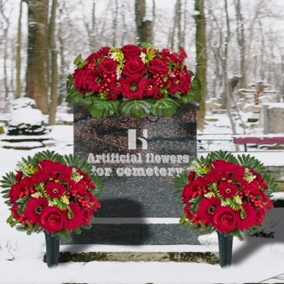 Product: HENOMO Velvet Cemetery Flower Saddle for Grave Decorations,Headstone Flower Saddle-Red Rose Mum and Berry-Non-Bleed Colors