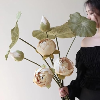Product: WanderPanda 9 Stems Fake Flowers Artificial Flowers Faux Flowers Simulated Plant Artificial Lotus Suitable for Indoor Outdoor Party Wedding Decoration Lifelike Faux Bouquets Vase Not Included White