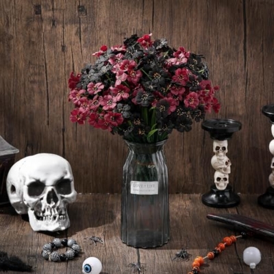 Product: Lyrow 100 Bundles Violet Artificial Flowers, UV Resistant Faux Silk Flowers Outdoor, Fake Violet Bulk for Front Porch Hanging Garden Courtyard Farmhouse Home (Black and Red)