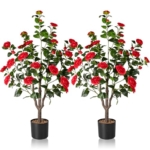 Product: Camellia 2 Pack Artificial Fake Tree, 4.3FT Faux Silk Camellia Plant with Planter for Indoor and Outdoor Decoration, Tall Fake Tree for Home, Office, Patio, Balcony, Wedding Decoration
