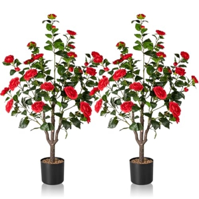 Product: Camellia 2 Pack Artificial Fake Tree, 4.3FT Faux Silk Camellia Plant with Planter for Indoor and Outdoor Decoration, Tall Fake Tree for Home, Office, Patio, Balcony, Wedding Decoration