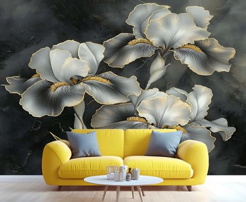 Product: Gray Iris Wall Mural Vintage Dark Floral Mural 3D Luxury Floral Wallpaper for Living Room Vintage Tropical Flower Murals Green Botanical Murals for Bedroom 169.3" x 118.2"