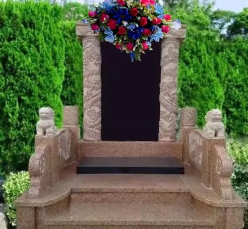 Product: Jucgghk Vivid and Realistic Floral Art Pink and Blues Cemetery Headstone Flower Saddle,Artificial Rose Cemetery Memorial Flowers for Outdoor Tombstone Headstone Decorations