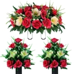 Product: Taozhiyuan Welcome Logo Flowers Cream Pink Amaryllis and Fuchsia Rose Cemetery Saddle and Flowers,Mothers Day Artificial Flowers for Headstone(NO VASE)