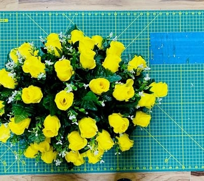 Product: Jucgghk Vivid and Realistic Floral Art 28" Yellow Roses Artificial Flowers, Fake Headstone Saddle, Sympathy Floral Arrangements for Outdoor Gravestone Decorations