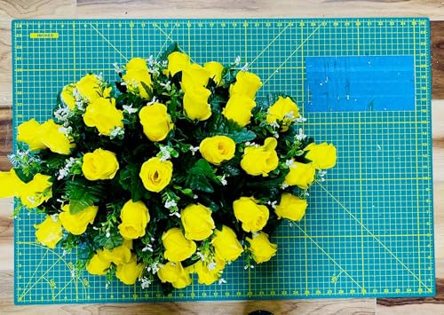 Product: Jucgghk Vivid and Realistic Floral Art 28" Yellow Roses Artificial Flowers, Fake Headstone Saddle, Sympathy Floral Arrangements for Outdoor Gravestone Decorations