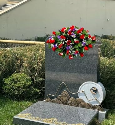 Product: Jucgghk Vivid and Realistic Floral Art Corolful Single Headstone Cemetery Saddle, 22-24” Cemetery Flower Arrangement, Artificial Flowers for Grave Tombstone Decorations