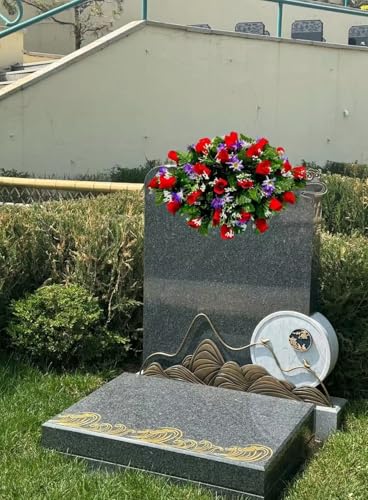 Product: Jucgghk Vivid and Realistic Floral Art Corolful Single Headstone Cemetery Saddle, 22-24” Cemetery Flower Arrangement, Artificial Flowers for Grave Tombstone Decorations