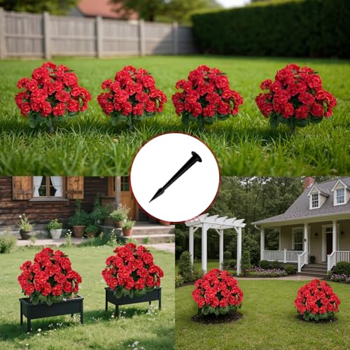 Product: Fuhomtre 2PCS Artificial Begonias Bush with Ground Spike, 24Inch Artificial Outdoor Bushes Evergreen UV Resistant Shrubs- for Outdoor Indoor Front Porch Garden (Red)