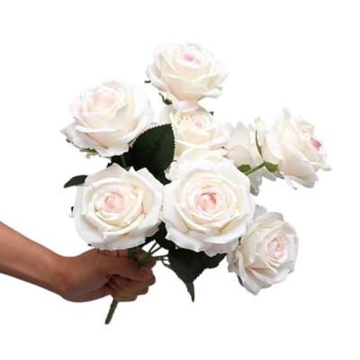 Product: Gfsdjalkj WQNJIN Simulation Big Rose Bouquet Wedding Flowers 10 Heads Fake Roses Artificial Flower Silk Flowers Home Decoration(White-Pink)