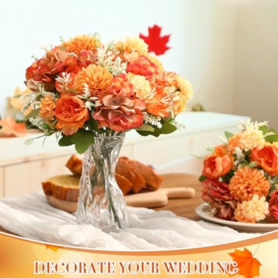 Product: Tigeen Artificial Flowers Artificial Peonies Silk Flowers Faux Peony Fake Peony Silk Hydrangea Bouquet for Wedding Table Centerpiece Floral Vase Decor(Bright Orange,24 Bundles)
