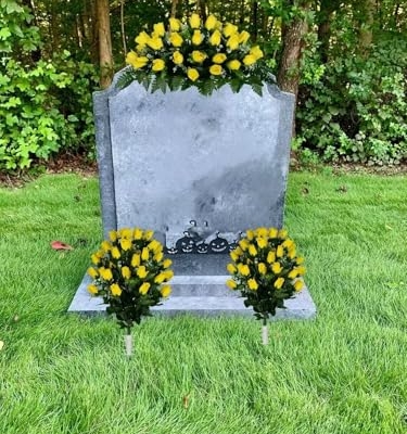 Product: Jucgghk Vivid and Realistic Floral Art Yellow Rose Bud Cemetery Saddle and Flower Arrangement Set, Artificial 1 Saddle and 2 Bouquets for Grave Tombstone Decorations(NO VASE)