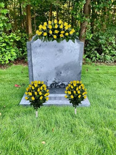Product: Jucgghk Vivid and Realistic Floral Art Yellow Rose Bud Cemetery Saddle and Flower Arrangement Set, Artificial 1 Saddle and 2 Bouquets for Grave Tombstone Decorations(NO VASE)
