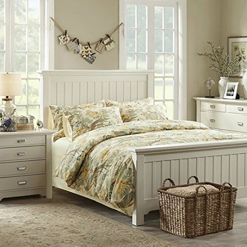 Product: Eikei Chinoiserie Chic Peacock Floral Duvet Cover Paradise Garden Botanical Bird and Tree Branches Vintage Stylized Long Staple Cotton 3pc Bedding Set (Yellow, Queen)