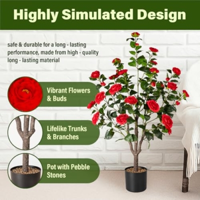 Silky Flower Store Artificial Camellia Tree, Faux Silk Camellia Plant with Planter, Indoor Decorative Faux Greenery, 4.3FT 10 10 Product: Camellia 2 Pack Artificial Fake Tree, 4.3FT Faux Silk Camellia Plant with Planter for Indoor and Outdoor Decoration, Tall Fake Tree for Home, Office, Patio, Balcony, Wedding Decoration