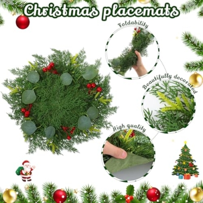 Product: Gandeer 6 Pcs Artificial Christmas Pine Needle Placemats Xmas Poinsettia with Pine Cones Place Mats Round Imitation Greenery Table mats to to Non-Slip Heat Protection for Party (Trebdy)
