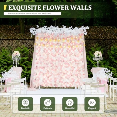 Product: 12-Piece Artificial Flower Wall Panels, 3D Silk Dahlias, Roses & Hydrangeas, 24x16 Inch Floral Wall Backdrop, Wedding, Party, Home, Photo Background, Fall Decor, Wall Flowers, Rose Wall Decor, Pink
