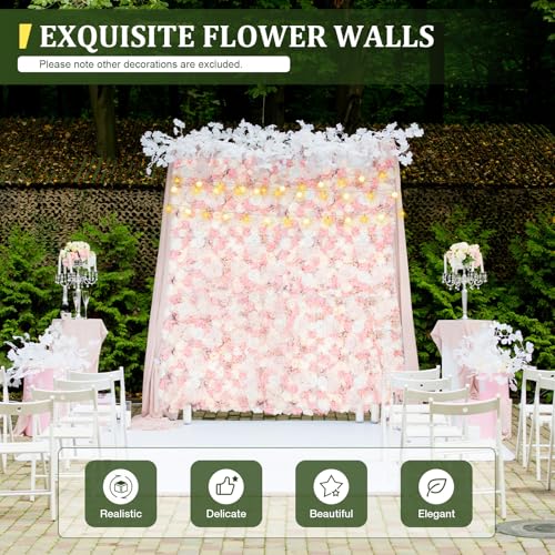 Product: 12-Piece Artificial Flower Wall Panels, 3D Silk Dahlias, Roses & Hydrangeas, 24x16 Inch Floral Wall Backdrop, Wedding, Party, Home, Photo Background, Fall Decor, Wall Flowers, Rose Wall Decor, Pink