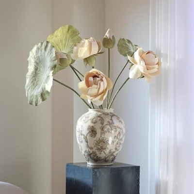 Product: WanderPanda 9 Stems Fake Flowers Artificial Flowers Faux Flowers Simulated Plant Artificial Lotus Suitable for Indoor Outdoor Party Wedding Decoration Lifelike Faux Bouquets Vase Not Included White