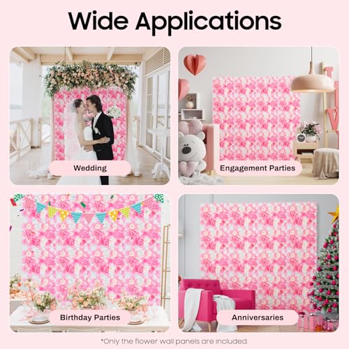 Product: 20-Pack Artificial Flower Wall Panels - 15.7"x23.6" Foam Dahlia & Rose Backdrop for Weddings, Parties - Pink/White/Green Silk Flowers