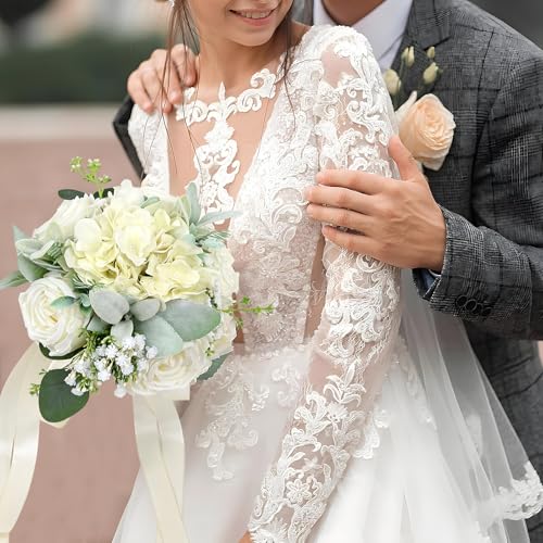 Product: Bride Bouquets & Bridesmaid Bouquets Set of 6 for Wedding Ivory White Rose Small Floral Greenery Bouquet for Wedding Bridal Shower Centerpiece Ceremony and Anniversary