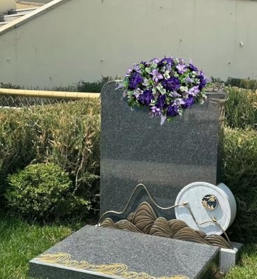 Product: Jucgghk Vivid and Realistic Floral Art 36" Artificial Cemetery Flowers,Realistic Vibrant Grave Flowers, Outdoor Grave Decorations for Headstone(Purple)