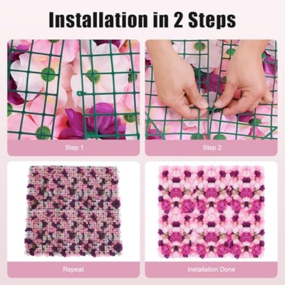 Silky Flower Store Artificial Flower Wall Panel Set, Hot Pink Pink Violet Floral Backdrop, Indoor Outdoor Decor, 23.62 x 15.74 inches 13 13 Product: 6-Piece Artificial Flower Wall Panel Set, Flower Wall Backdrop, Realistic DIY Privacy Screen for Indoor Outdoor Wedding Backdrop, Party Decor, Home Garden Decoration, Hot Pink Flower Wall Backdrop