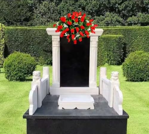 Product: Jucgghk Vivid and Realistic Floral Art 32" Red Rose Grave Flowers,Realistic Vibrant Flowers, Outdoor Grave Decorations for Headstone