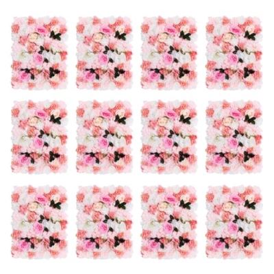 Product: 12-Pack Artificial Flower Wall Panels - 15.7"x23.6" Foam Dahlia & Rose Backdrop for Weddings, Parties - Pink/White/Green Silk Flowers
