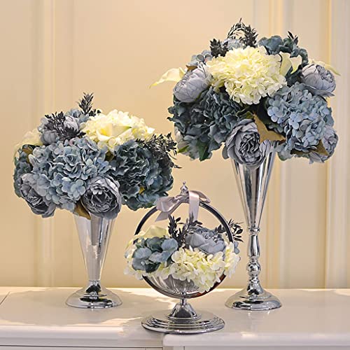 Product: Fake Flowers Alloy Vase with Artificial Rose Flowers Bouquet Silk Flowers Rose for Home Bridal Wedding Party Festival Decor Dry Flowers Bouq (A)
