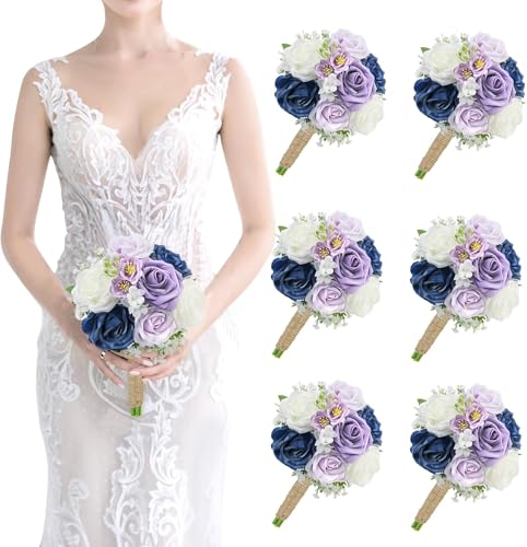 Product: Attractive Bridesmaid Bouquets of 6 Pieces and 3 Small Floral Arrangements, Artificial Flowers, Suitable for Decorating The Anniversary of The Bride's Wedding Center