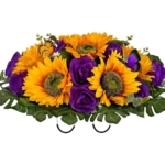 Product: SUHOOKOO Cemetery Flowers for Grave Decor,Silk Sunflower Rose Headstone Flower Saddle, Bright and Colorfast,Purple/Yellow