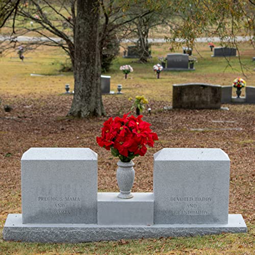 Product: Sympathy Silks Artificial Cemetery Flowers – Christmas Poinsettias, Outdoor Winter Grave Decorations - Red Poinsettia Bouquet