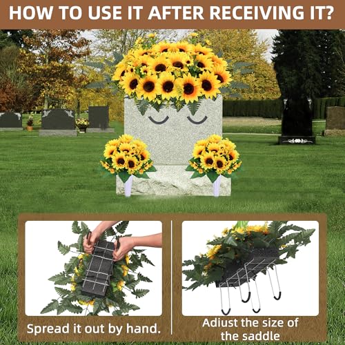 Silky Flower Store Artificial Cemetery Flowers for Grave, Yellow Sunflower Memorial Bouquets, Headstone Saddle Set 3PCS, 32.5cm 4 4 Product: Lodou 3Sets Artificial Cemetery Flowers for Grave,Headstone Flower Saddle Silk Sunflowers Grave Flowers Memorial Flowers Bouquets for Outdoor Gravesite Decoration (Yellow, 3PCS)