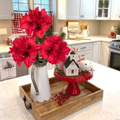 Product: Briful 2 Pack Red Amaryllis Artificial Flower Bundle for Home Office Room Table Vase Arrangement Centerpiece