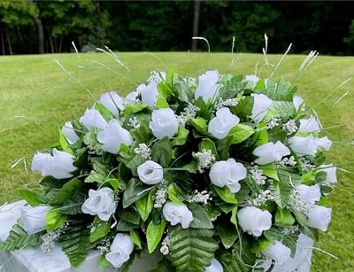 Product: Jucgghk Vivid and Realistic Floral Art White Roses 22"-24" Flowers Saddle,Cemetery Grave Decoration Headstone Flower for Outdoor Grave Decorations