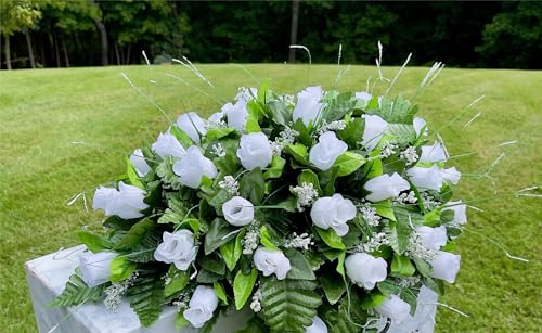Product: Jucgghk Vivid and Realistic Floral Art White Roses 22"-24" Flowers Saddle,Cemetery Grave Decoration Headstone Flower for Outdoor Grave Decorations