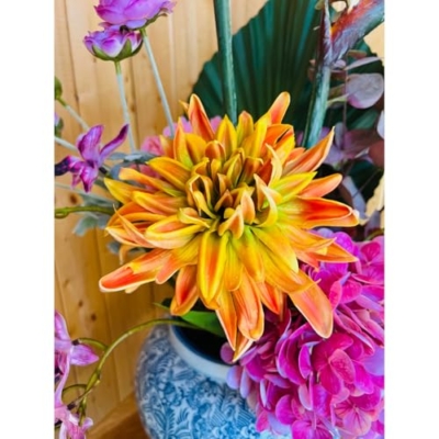 Product: RIX Artificial Multi Colored Bird of Paradise Flowers Arrangement - in Weighted Ceramic Vase 7" Tall