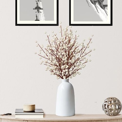 Silky Flower Store White Holly Berry Stem Picks, Set of 72 Decorative Faux Holiday Sprays, 19 Wired Stems 8 8 Product: Set of 72 White Holly Berry Stem Picks - 19" Decorative Wire Stem Branch Sprays for Christmas Tree Decoration, Holiday Décor, Silk Flower Arrangements, Home DIY Crafts, 35 Red Berries on Each Stem